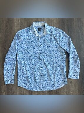 Michael Strahan Light Blue Floral Men's Long-Sleeve Button-Down Shirt Size L